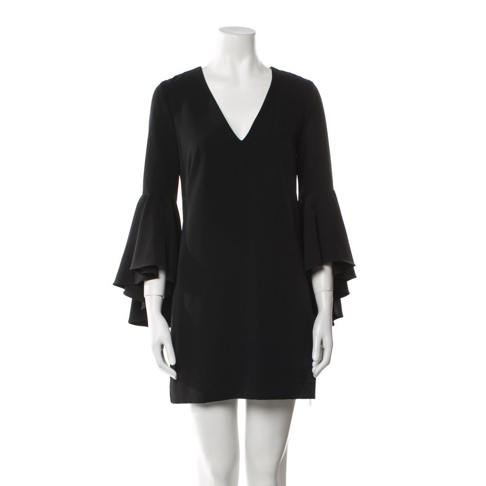 Milly Womens Black V-Neck Tiered Bell Sleeve Mini Shift Dress Sz 2 Formal‎ Event